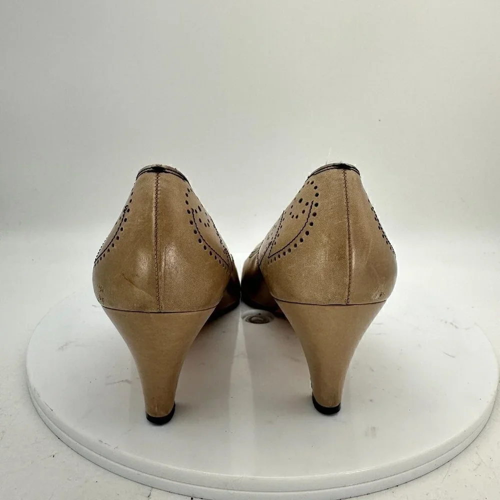 Salvatore Ferragamo Women Size 8.5 AAAA Creme Taupe Leather Heels Pump Shoes